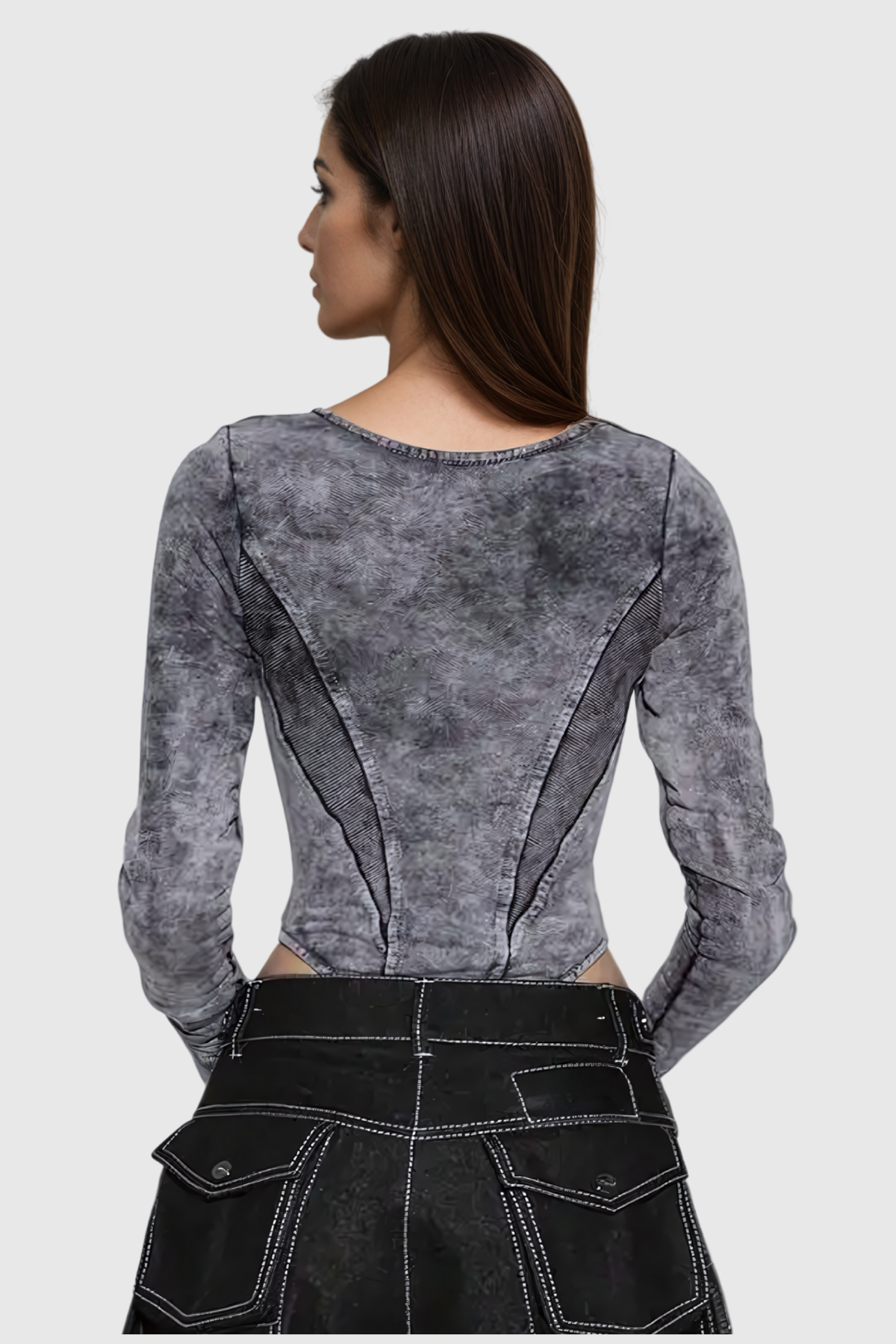 Adwen Bodycon Fermuar Desenli Bodysuit