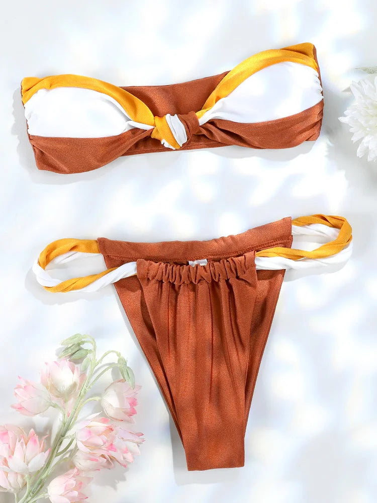 Yüksek Kesim Tasarımlı Patchwork Bikini Seti