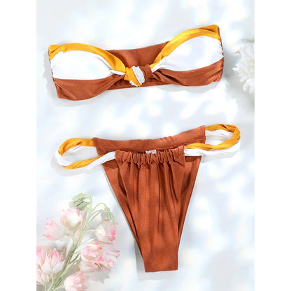 Yüksek Kesim Tasarımlı Patchwork Bikini Seti