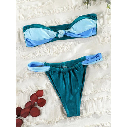 Yüksek Kesim Tasarımlı Patchwork Bikini Seti