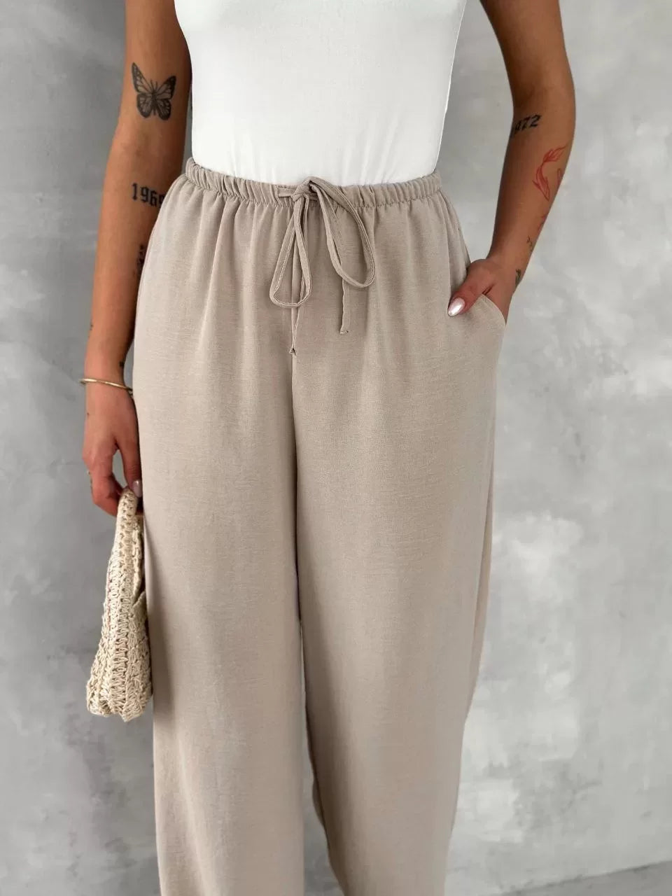 Ayrobin Oversize Kadın Pantalon - Bej