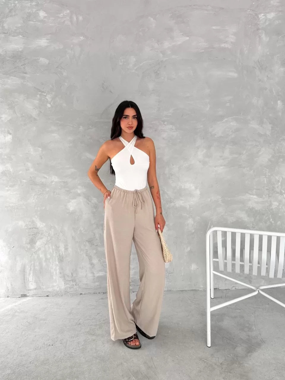 Ayrobin Oversize Kadın Pantalon - Bej